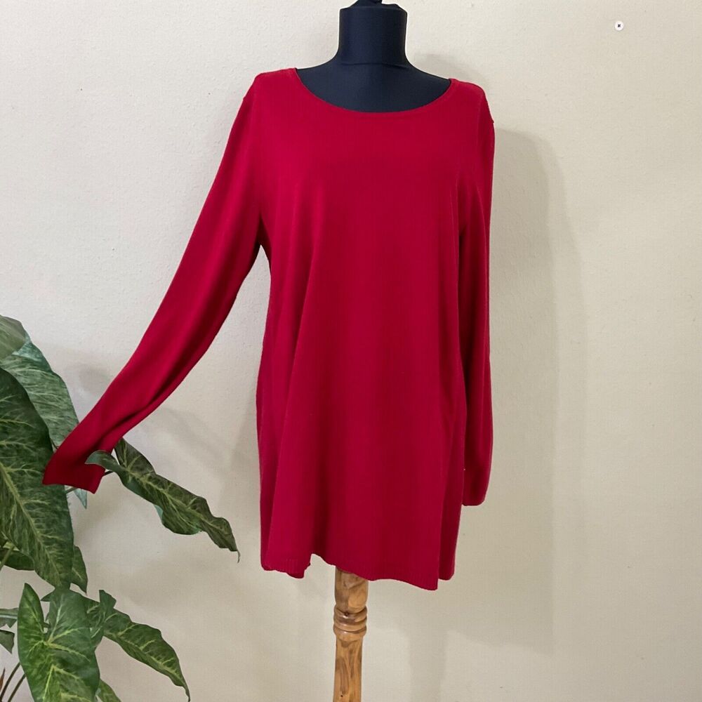 J Jill tunic knit Top women’s size L Red Tunic Top side Ribbed Stretchy pull on